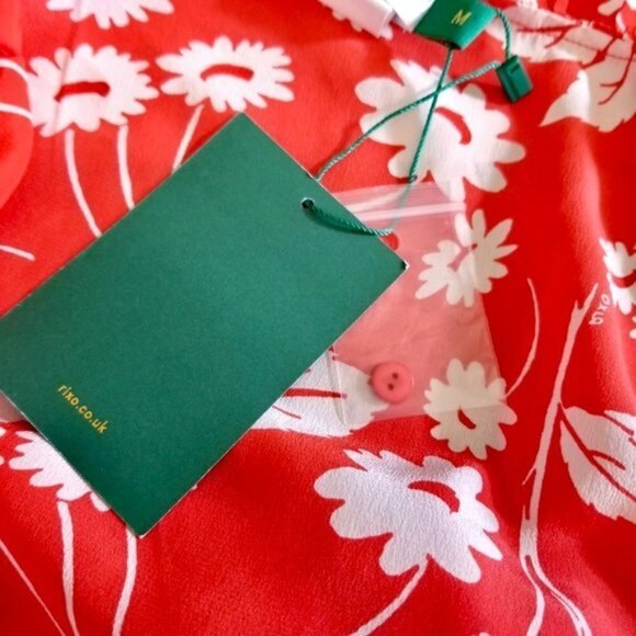 NWT RIXO London Abigail Ruffle Wrap Mini Dress Red Daisy Floral 100% Silk Medium - Picture 5 of 16